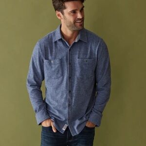 Men's Flag & Anthem Hero Navy Heathered Knit Blue Snap Button Shirt - Large